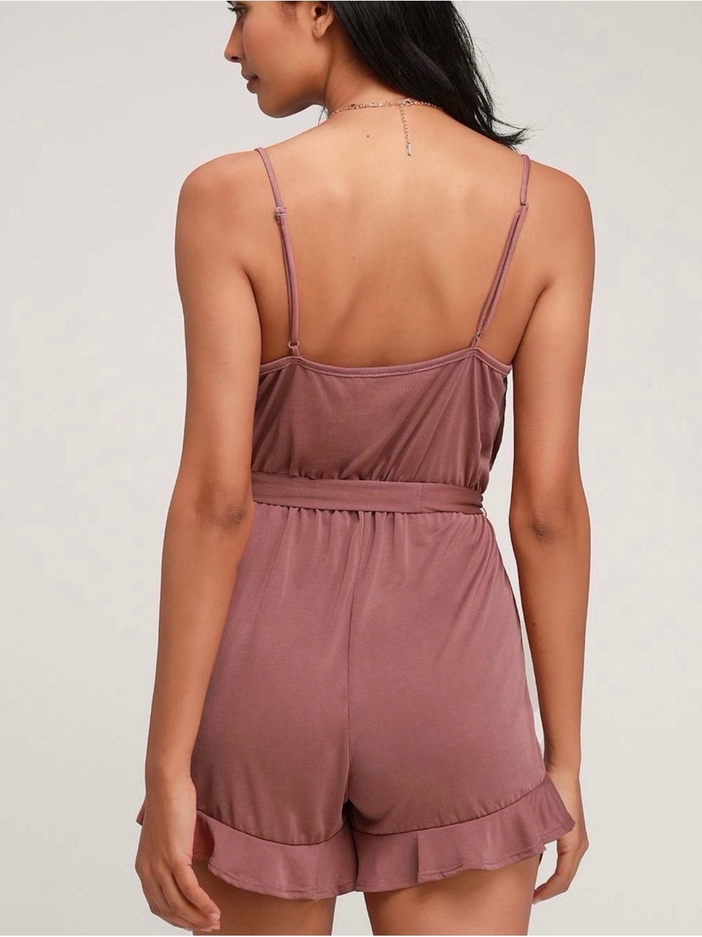 NWT Lulus Katelyn Rusty Rose Ruffled Surplice Romper - Picture 2 of 5